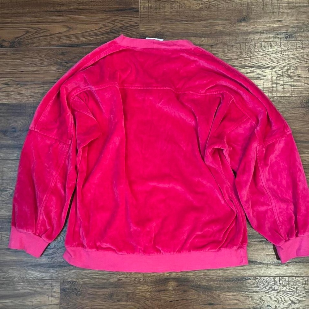 Pink 90s Velour Crewneck Sweatshirt Women Medium Y2K Streetwear McBling Velvet - Picture 4 of 5